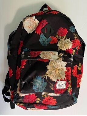 Herschel Supply Co Floral Backpack Black Red Flowers